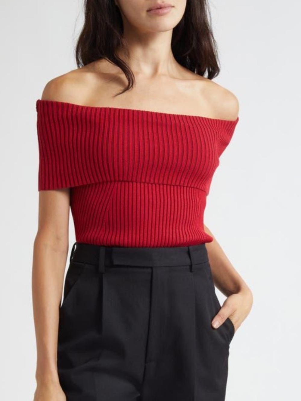 Ramy Brook Luke Ribbed Off Shoulder Top NWT